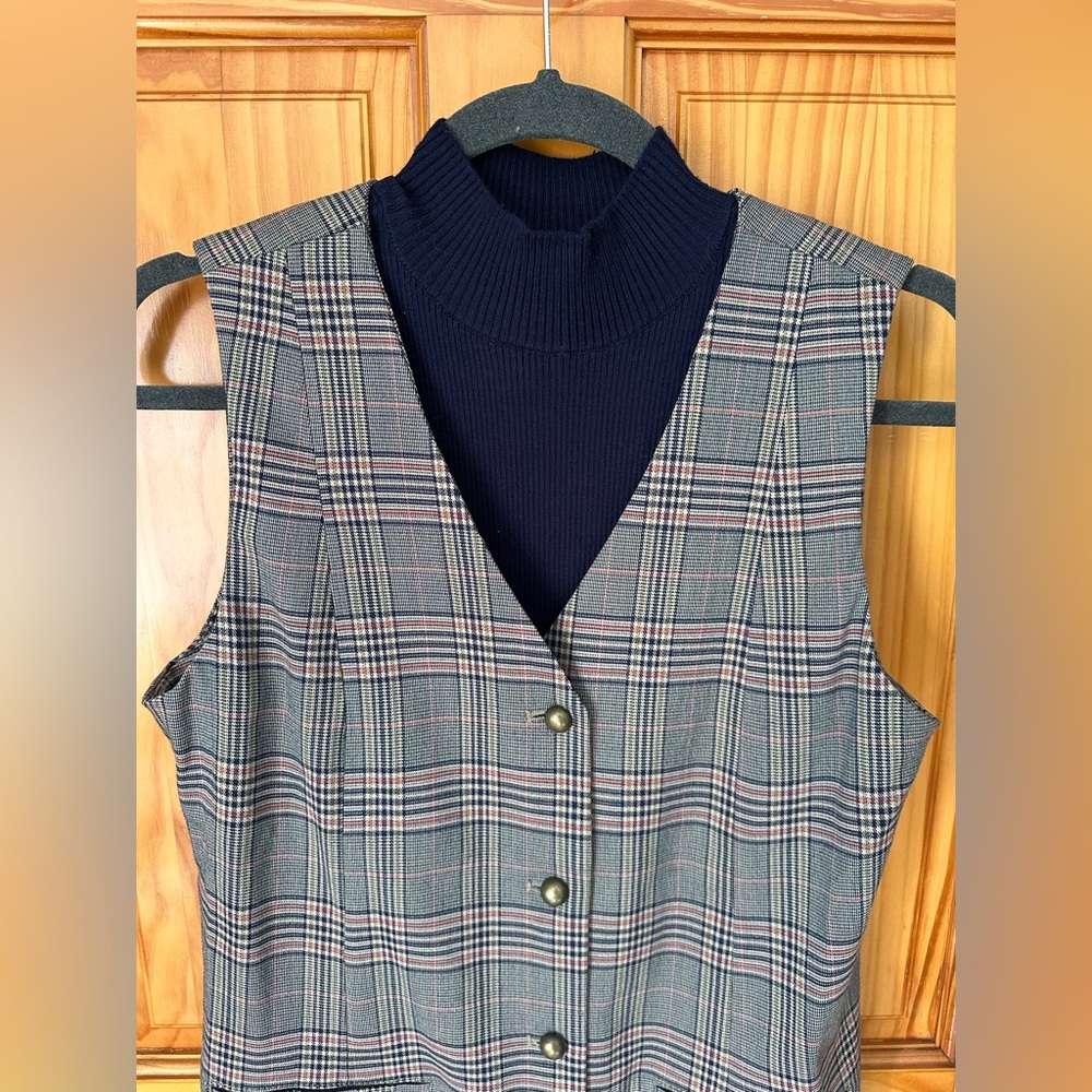 NWT house of Harlow 1960 Plaid Button-Front Sleeveless Tunic Dress - Picture 7 of 11